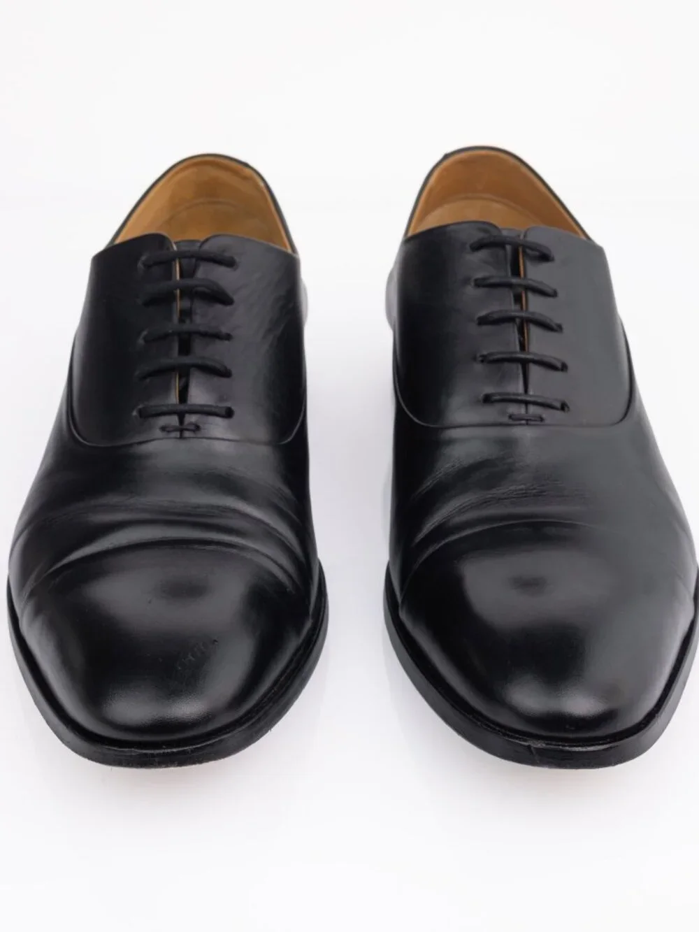 Longchamp Men's Black Leather Cap Toe Oxford Dress Shoes Size 42 US 9